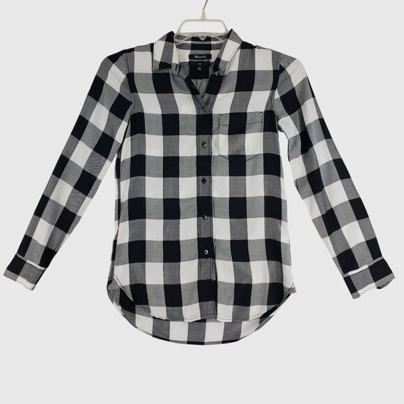 Madewell Black & White Plaid Button-Up Slim Fit Shirt Long Sleeve Womens XXS - Picture 1 of 9